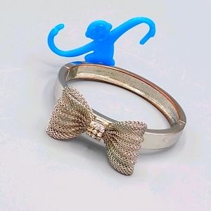 Silver Clamper Bangle Bracelet Mesh Bowtie Wedding Jewelry Vintage